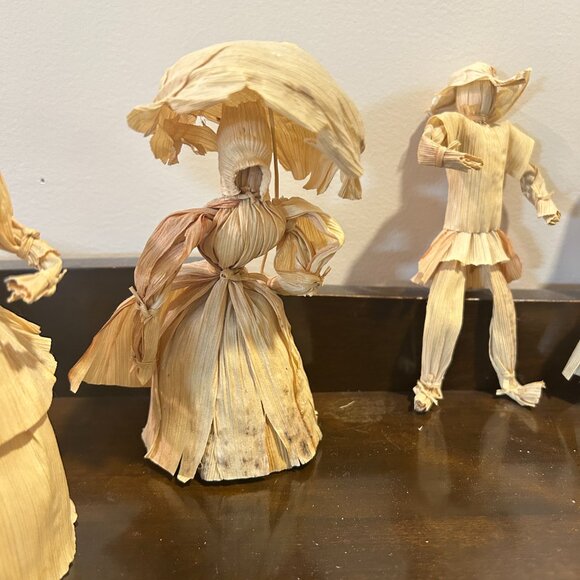 Vintage Rustic Corn Husk Dolls Set of 5 Handmade Folk Art Thanksgiving Decor - Picture 6 of 8